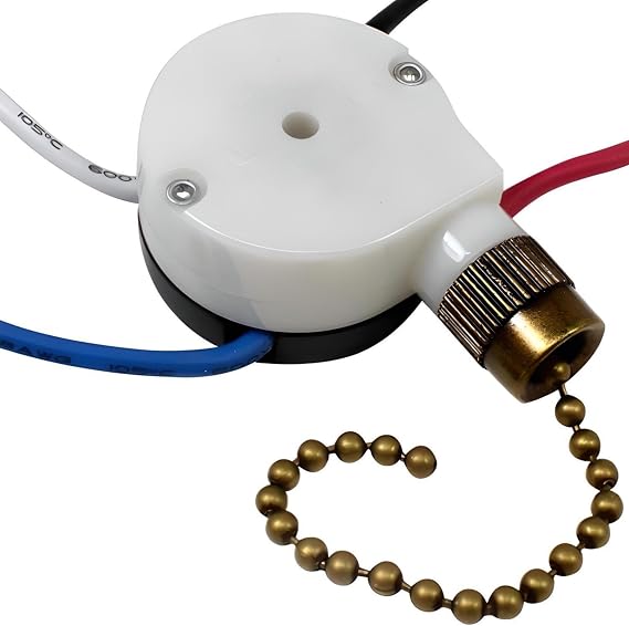 Zing Ear ZE-208S 3 Speed 3 Way 4 Wire Rotary Speed Control Pull Chain Switch For Ceiling Fans - Antique Brass