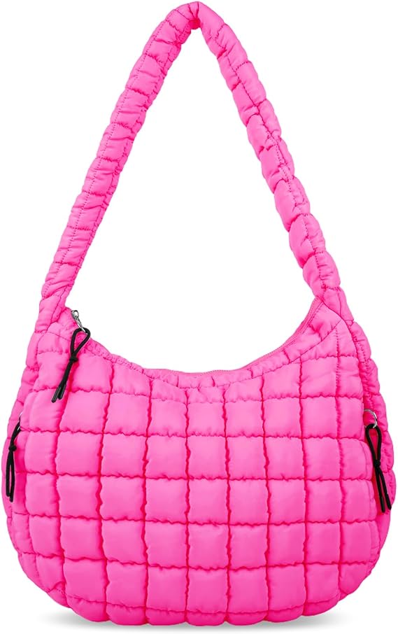 izuzta Quilted Puffer Tote Bag for Women Large Crossbody Bag Lightweight Nylon Puffy Quilted Carryall Hobo Puff Shoulder Bag