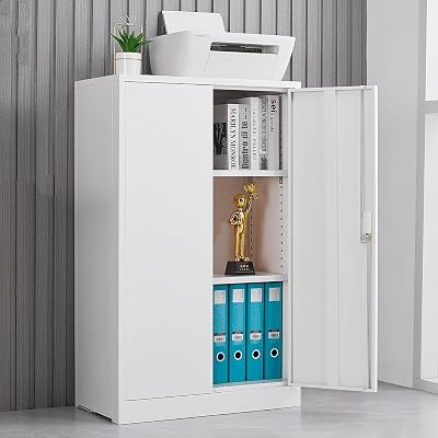 RIDFY Metal Storage Cabinet with Locking Doors and 2 Adjustable Shelf, 42 Folding Filing Storage Cabinet, Folding Storage Locker Cabinet for Home Office,School,Garage, Easy to Assemble,White