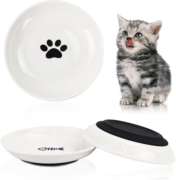 3-Pack Ceramic Cat Food Bowls, Wide Shallow Dish & Anti-Whisker Fatigue, Nonslip Silicone Base for Indoor Cats & Kittens, for Wet/Dry Food & Water