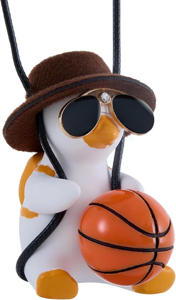 Swinging Basketball Duck Car Hanging Ornament, Cute Rearview Mirror Charm | Decor Accessories, Sunglasses Cap Design, Sun Resistant, Adjustable Rope, Desk Dorm Locker Piece, Birthday Teens New Drivers