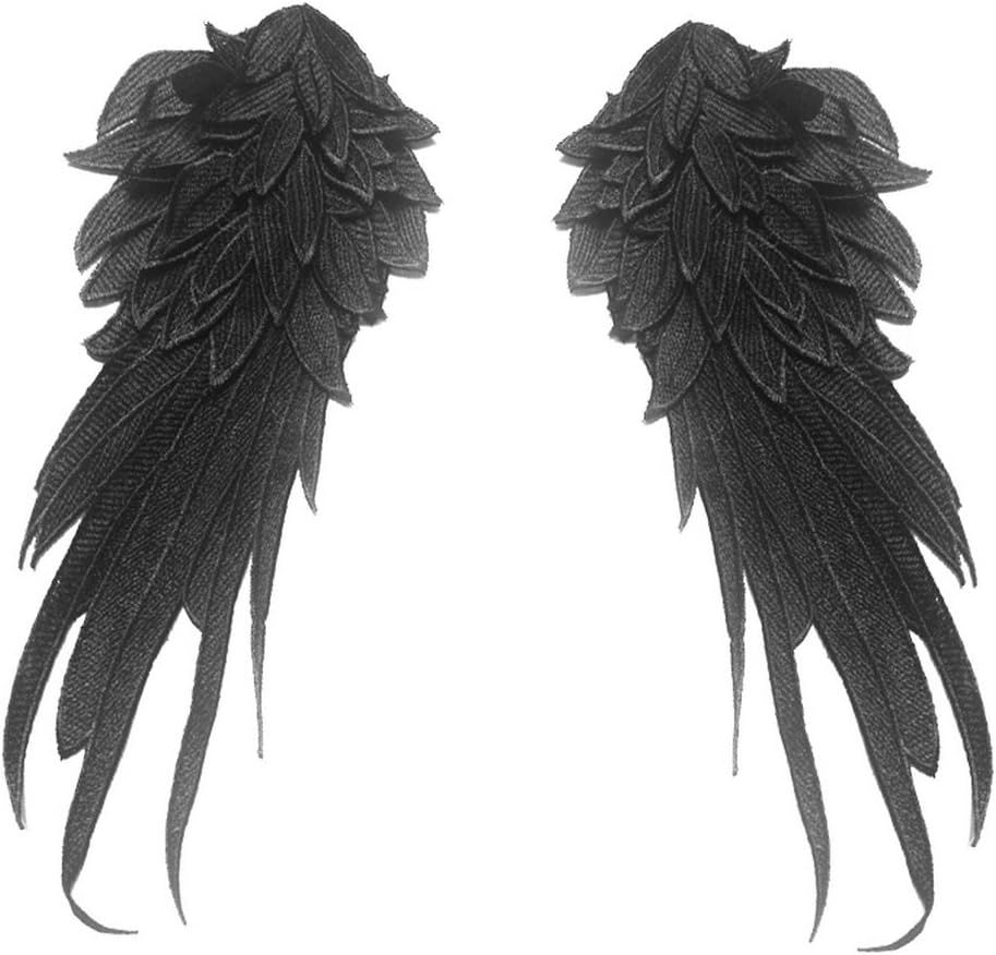 1 Pair Black Gothic Embroidered Angel Wings Patches, 27*13 cm / 10.6*5.1 inch