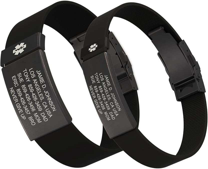 ROAD iD Personalized Medical Identification Bracelet - Premium ID Wristband with Medical Alert Badge - Silicone Clasp