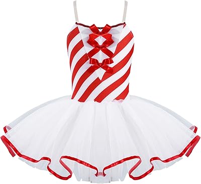 CHICTRY Kids Girls Candy Cane Figure Ice Skating Dance Tutu Dress Christmas Mrs Santa Costume Dance Dress