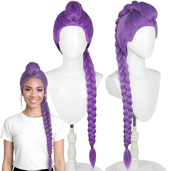 Long Purple Plaited Braid Wig, Anime Costume Cosplay Wig, Pop Singer Hair Halloween Cosplay Props, Purple Braid Wigs for Women Men