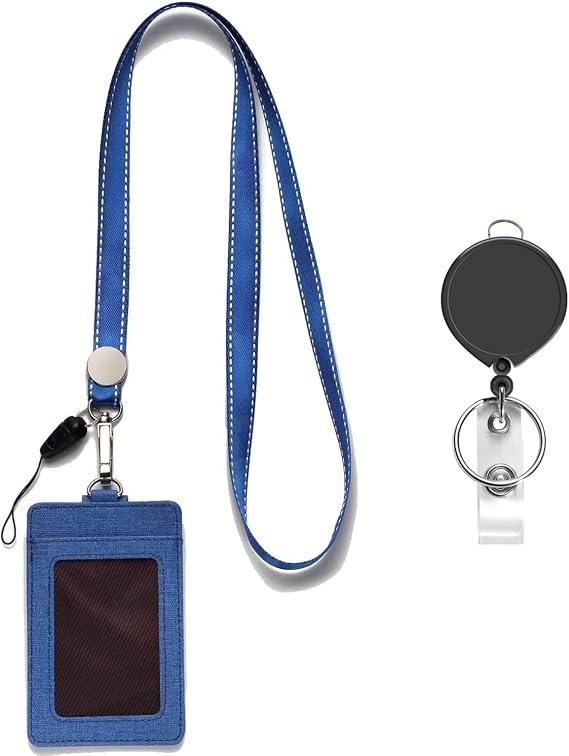 1pcs Lanyard with ID Badge Holder PU Leatherand Retractable Badge Reel