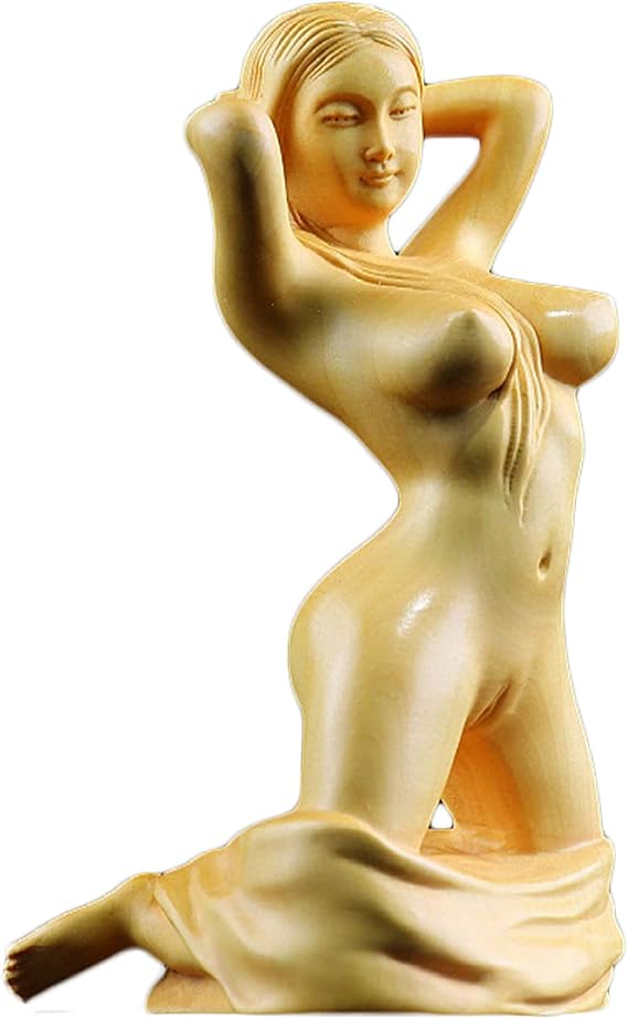 Wood Carving Nude Woman Statue, Handcrafted Body Art Modern Abstract Yoga Model Sculpture for Desktop Ornament(Color:A)