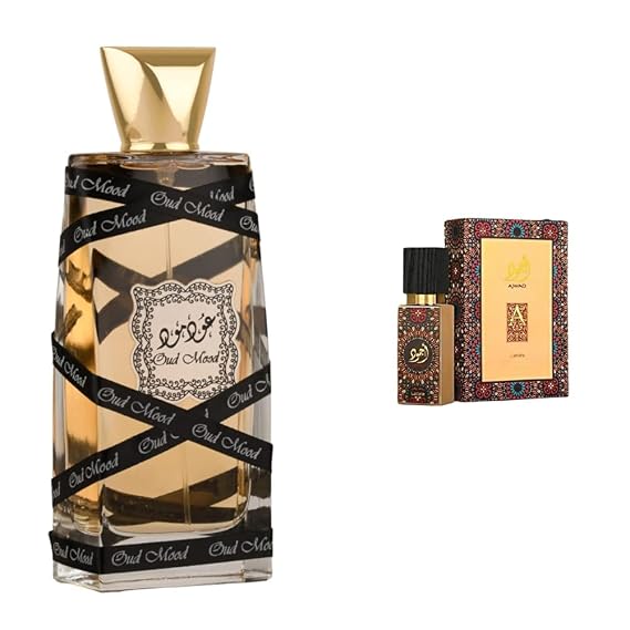 Lattafa Perfumes Oud Mood for Unisex Eau de Parfum Spray, 3.4 Ounce & Lattafa Ajwad Eau De Parfum Spray for Unisex, 2.0 Ounce