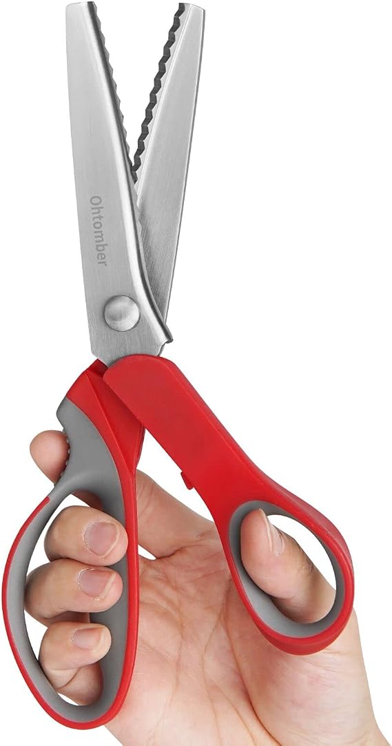 Ohtomber Pinking Shears Craft Scissors - 9" Stainless Steel Fabric Craft Scrapbook Pinking Shears Scissors for Fabric Cutting, Decorative Zig Zag Sewing Cutter with Comfort Grips