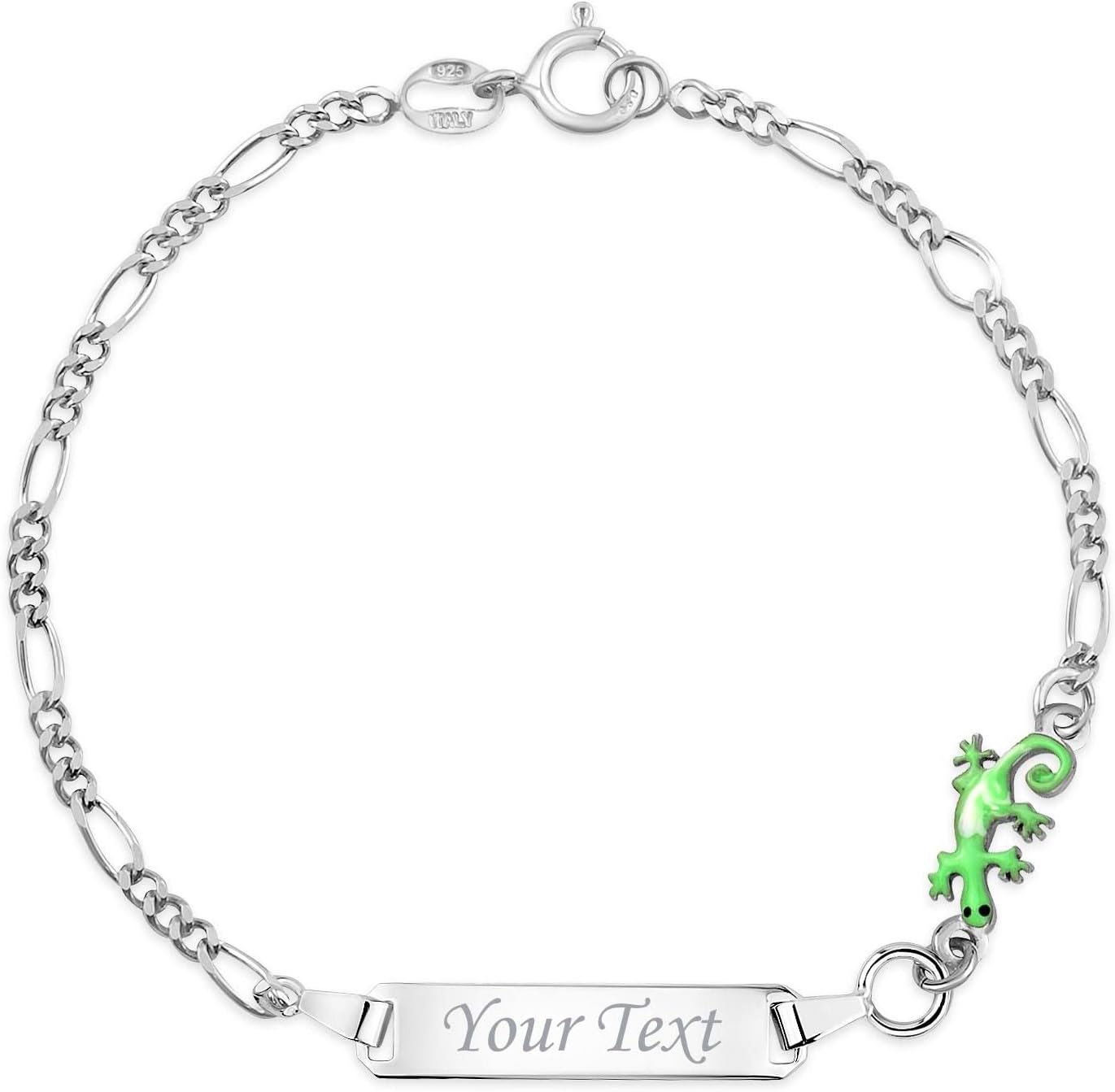 UNICORNJ 925 Italy Sterling Silver Child or Baby Name Bracelet Girls Boys, Personalized Engraved Kids ID Bracelets, 6.5 Figaro Chain, Enamel Charm Newborn Infant Toddler Kid Jewelry