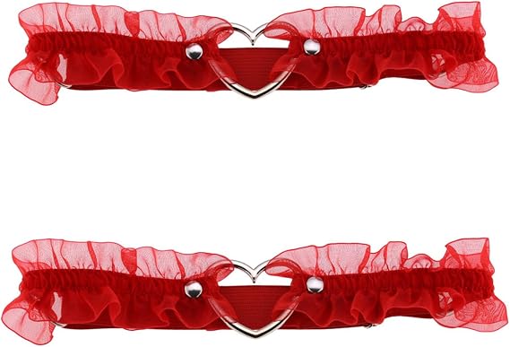 2PCs Adjustable Heart Lace Thigh Garter, Elastic Leg Garters Belt for Women Parties, Black/Red/Pink/White