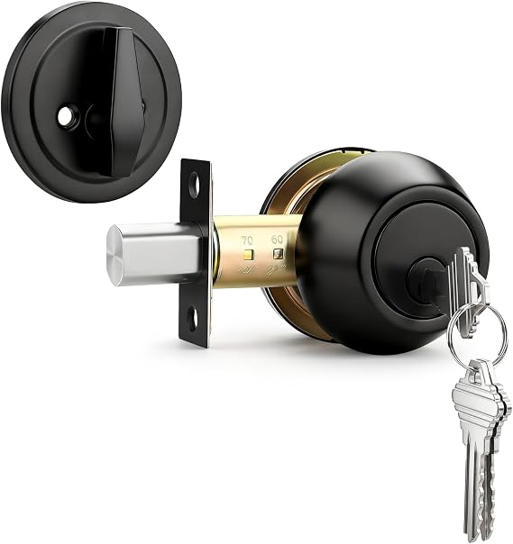 Gobrico Black Keyed Single Cylinder Deadbolts Door Locks Round Keyed Both Sides Combo Door Locksets with Different Keys for Exterior or Interior Doors 1 Pack