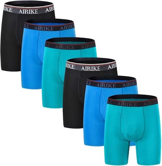 AIRIKE Boxer Briefs Men Pack Long Leg Soft Black Underwear Big Size and Tall Underpants