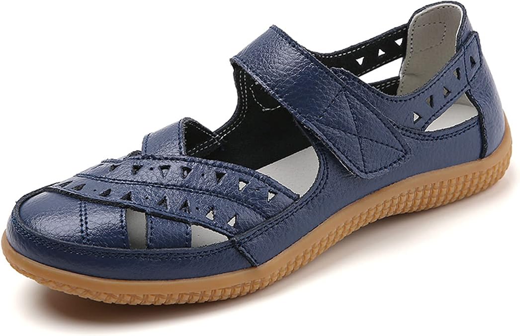 Meidiastra Women Clogs Sandals Leather Slingback Sandals Closed Toe Clogs Lightweight Rubber Outsole-Footwear with Hook & Loop Strap