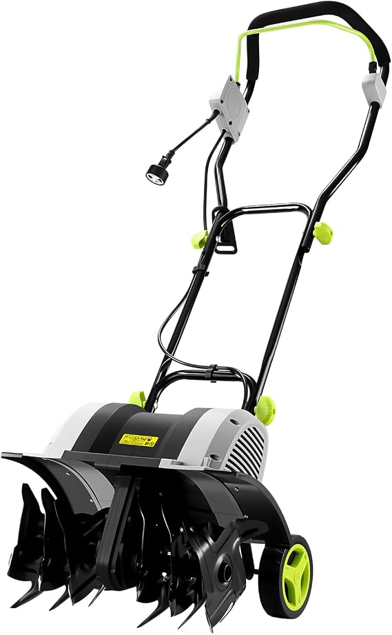 Cultivator Tiller for Gardening:18 Inch Electric Tiller with 6 Steel Tines, Corded 15 Amp Garden Rototiller for Soil Digging with Adjustable Wheels DEKOPRO