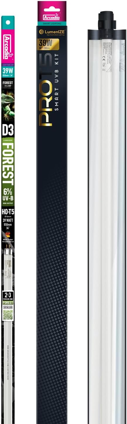 Arcadia LumenIZE ProT5 Reptile Light Fixture Kit 36" Long 39 Watts 6% UVB Forest Smart UVB Light for Reptiles, Turtles, Snake, Bearded Dragon Lamp, Long Lasting Easy to Use Professional Lighting