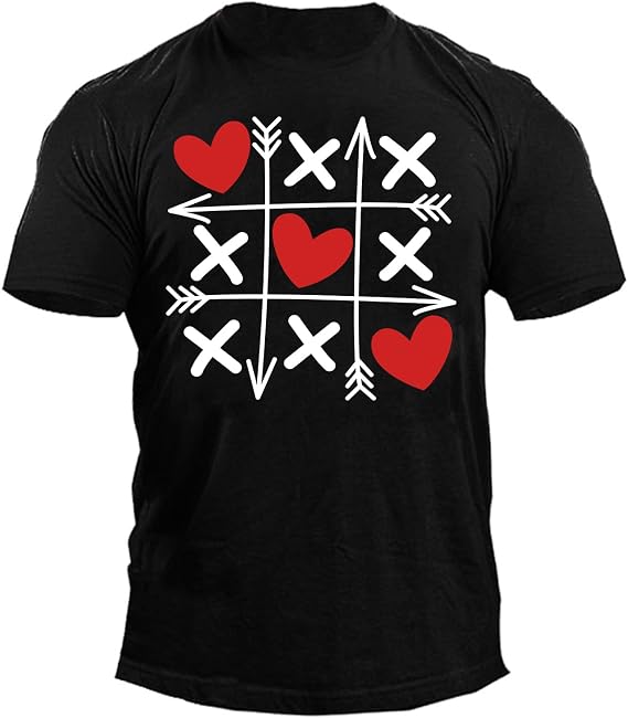 Mrocioa Valentine's Festival T-Shirt for Mens American Red White Heart Stripes Tops Size M Large XL XXL 3XL
