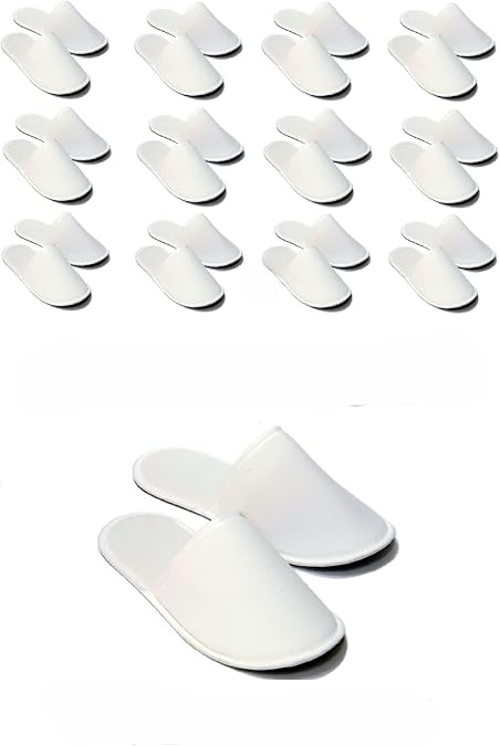 24 Pairs Fabric Packed Disposable Hotel Slippers for Airbnb Spa Salon Party Wedding Guests - Fits up to Adult US Men Size 10 & Women Size 11, White