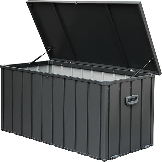 120 Gallon Outdoor Storage Box, Waterproof Deck Box, Patio Storage Bin with Lockable Lid, Deck Storage Containers for Patio Furniture Cushions, Pool Accessories, Garden Tools - Dark Gray