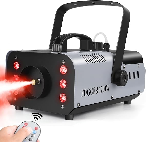 HOLDLAMP 1200W Smoke Machine Fog Machine with 6000CFM & 6 RGB LED Disco Lights Red, Green, Blue Remote Control, Fog Machine Stage Lighting Equipment, Ideal for Stage, Club, Party, Disco, Bar