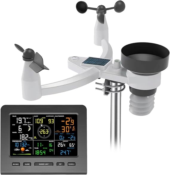 Meter WiFi Weather Station Color Display 7-in-1 Outdoor Sensor Forecast Temperature Humidity Rain Gauge Wind Speed UV,