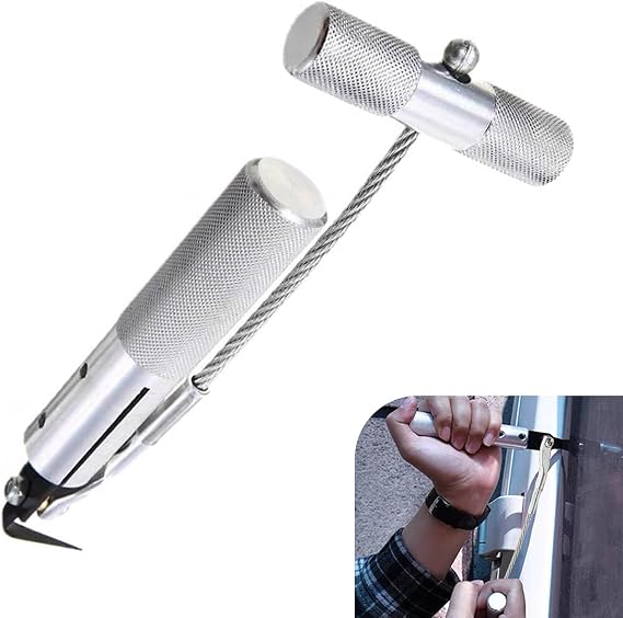 Windshield Removal Tool, Professional Auto Glass Removal Tools with Tempered Steel Blade, Car Windshield Replacer Suitable for Most Cars (Silver)