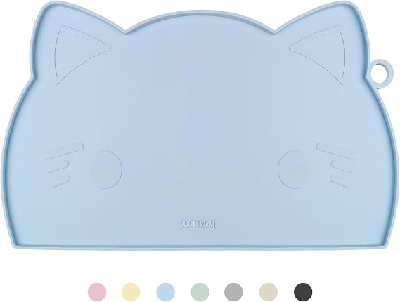 Coomazy Cat Food & Water Mat Thicker Non-Slip Silicone Mat with Raised Edge