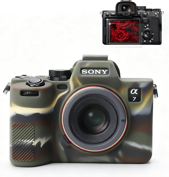 Case for Sony A7IV Camera Accessories, Soft Silicone Protective Case with Alpha 7 IV Screen Protector Tempered Glass Film High Definition, Lightweight, Anti-Scratch (Camouflage)