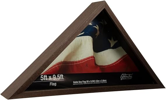 Hobby Lobby Wooden Flag Display Case, Dark Walnut | 5x9.5 ft Flag Holder, Triangle Glass Front, Veteran Flag