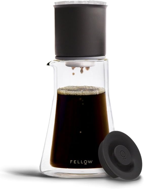 Fellow Stagg [XF] Plastic Free Pour-Over Coffee Maker Set, 1-2 Servings | Stainless Steel Dripper, Twenty Ounce Double Wall Glass Carafe, 30 Filters, Ratio Aid for Easy Dosing, Matte Black