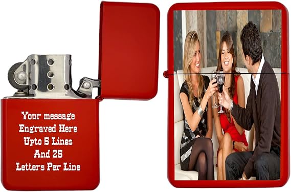 Custom Gifts Infinity Personalized Lighter (Red) Add Photo, Logo or Artwork Engraved Message Unique Gift for Him or Her Birthday, Wedding, Anniversary, Valentines Day