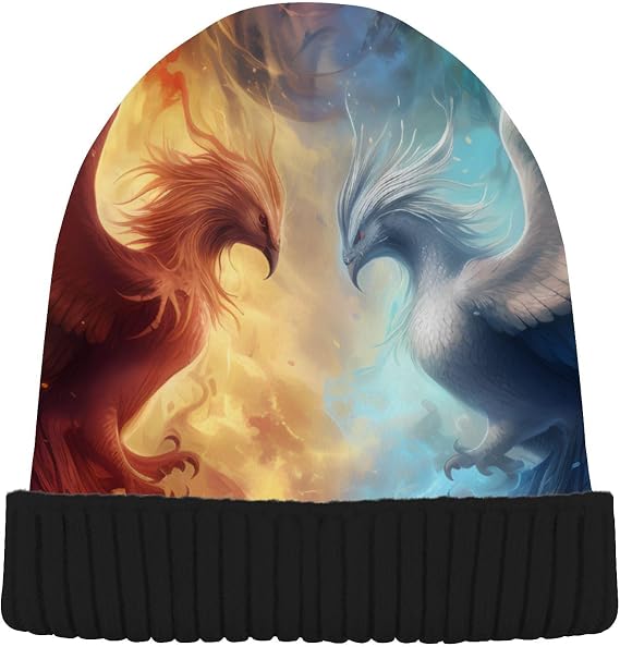 Beanie Hats for Men & Womens Slouchy Beanie Hat,Ice-fire Phoenixs Unisex Winter Knit Warm Cuffed Hat Cap Multicoloured