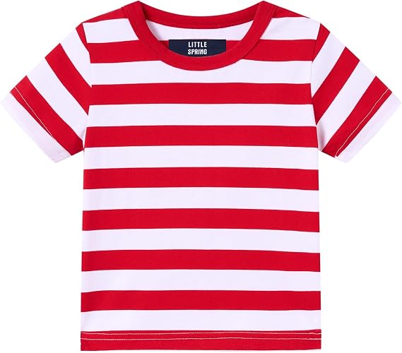 LittleSpring Boys Girls T Shirt Rainbow Striped Cotton Crewneck Tees for Kids Fashion