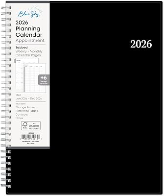 Blue Sky 2026 Weekly and Monthly Appointment Planner Calendar, January 2026 - December 2026, 8.5 x 11, With 15-Minute Blocks, Flexible Cover, Wirebound, Laminated Tabs, Storage Pocket, Enterprise