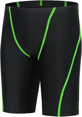 Boys Swim Jammers Kids Jammer for Swimming,Youth Boy Compression Swimming Jammer Trunks Boy Swim Shorts UPF50Green Line L