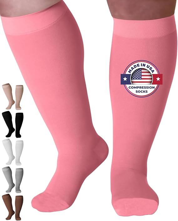 Mojo Compression Socks for Women and Men 20-30mmHg Knee High - Unisex Medical Compression Support Stockings for Nursing, Airplane, Travel Circulation - Pink, X-Large - AB201
