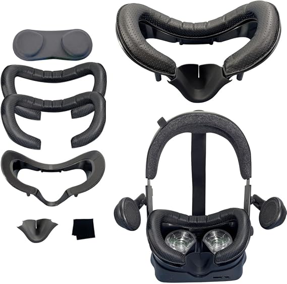 VR Face Pad for Valve Index Headset Accessories, Magnetic Facial Interface Bracket & PU Leather Foam Face Cover Pad Replacement & Silicone Nose Pad & Protective Lens Cover (Six-Piece Set)