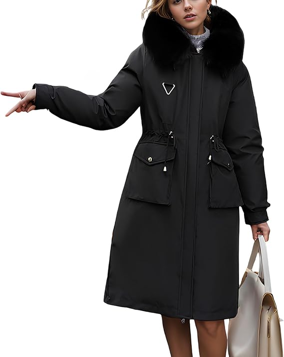 Women's Long Puffer Coat, Faux Fur Hooded, Thick, Warm, Hooded Down Jacket, Winter Coat, Removable Lining