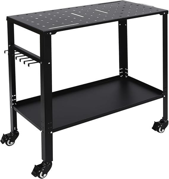 Portable Welding Table 36"x18" 1200LBS Capacity, with Holes & Slots, Adjustable Storage Tray & 4 Swivel Casters, Welding Cart for Shop and Home Workshop