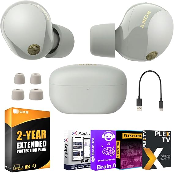 Sony WF-1000XM5 Noise Canceling Truly Wireless Earbuds (Silver) Bundle with 2 YR CPS Enhanced Protection Pack and Audio Essentials Software
