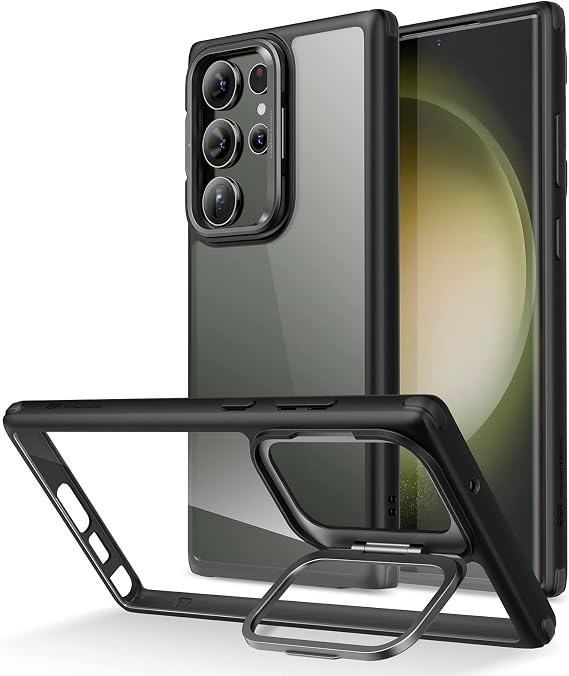 ESR for Samsung Galaxy S23 Ultra Case, S23 Ultra Phone Case with Classic Stand, Built-in Camera Ring Stand, Military-Grade Protection, Case for Samsung S23 Ultra, Classic Kickstand Case, Clear Black