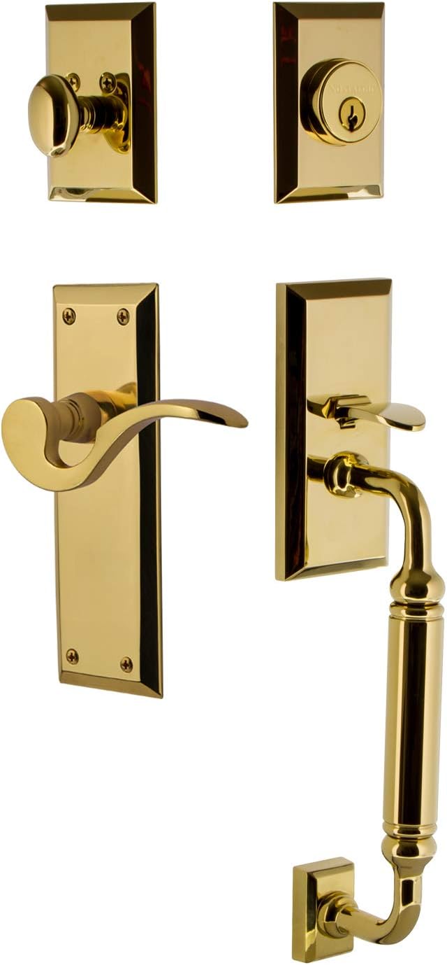 Nostalgic Warehouse New York Plate C Grip Entry Set Manor Lever in Polished Brass