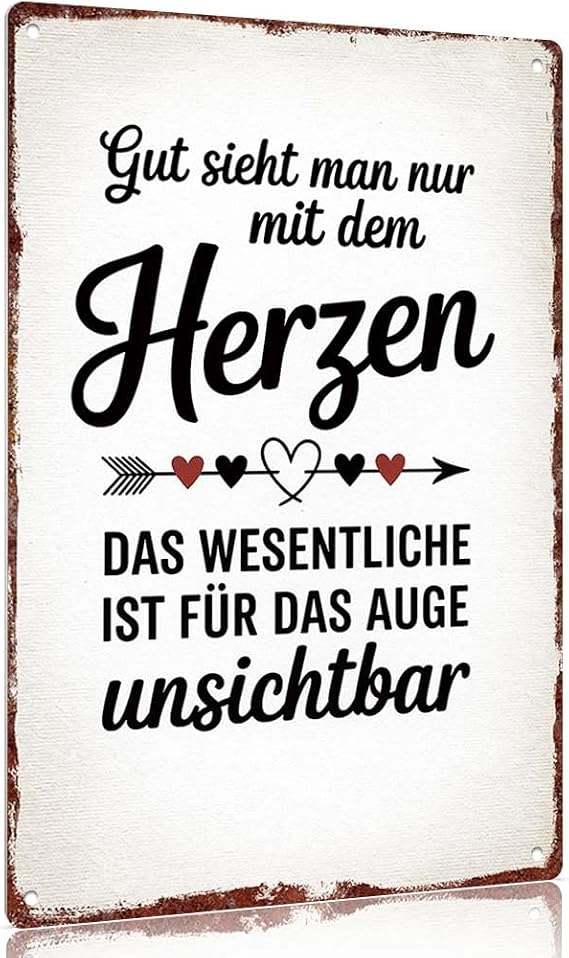 Vintage metal sign Aluminum Decorative Sign 12x8inch "Gut sieht man nur mit dem Herzen" Wall Art Poster Home Decor