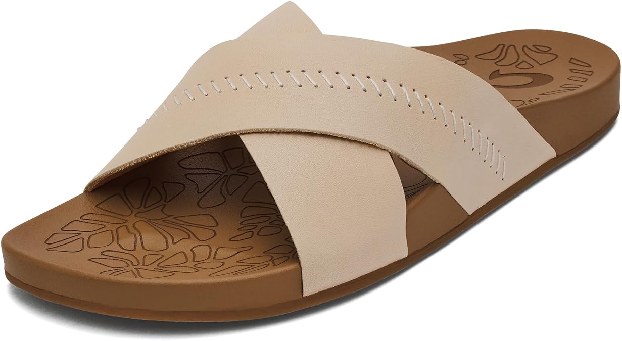 OluKai Kipe'a Olu Women's Slide Sandal, Premium Leather