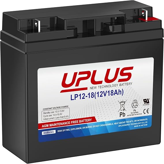 Uplus 12V 18Ah Rechargeable AGM Battery with Nut and Bolt (NB) Terminal | LP12-18 SLA Battery Replaces UB12180 FM12180 6fm18 DJW12-18 for Mobility Scooter, Jump Starter Box