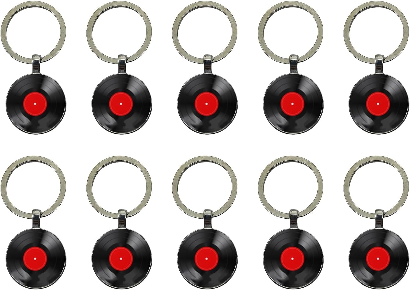 10 Pcs Vinyl Record Keychains, Retro vinyl records Album Keychain Music Recording Player Metal Key Rings for Men and Women,Unique Gift for Music Lovers