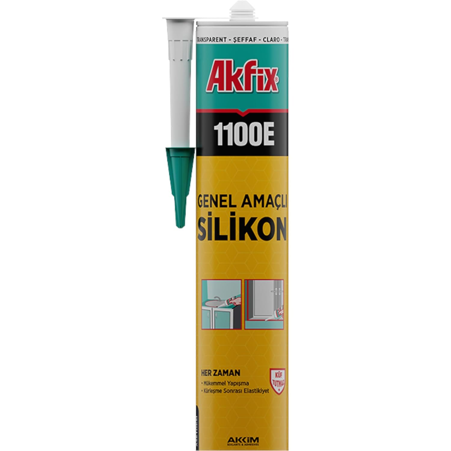 Akfix 1100E General Purpose Silicone Elastic Adhesive For Bathroom Kitchen Glass Installation and Insulation Transparent
