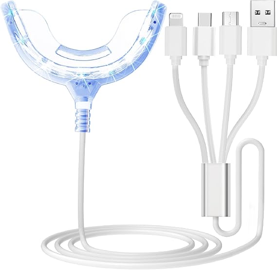 Teeth Whitening Accelerator Light, 16x More Powerful Blue LED Light, Mouth Tray Teeth Whitening Enhancer Light Trays Connected with iPhone/Type-C/Micro-USB Android/USB for Home Use