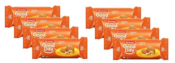 Britannia Good Day Cashew Cookies 2.6oz (75g) - Breakfast & Tea Time Snacks Delicious Grocery Halal and Suitable for Vegetarians (Pack of 8) 20.48 Ounce