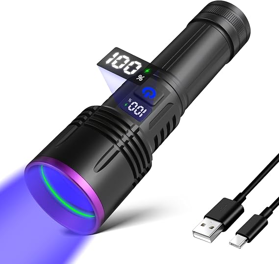LUXNOVAQ 365nm UV Flashlight Rechargeable Black Light Flashlight Powerful